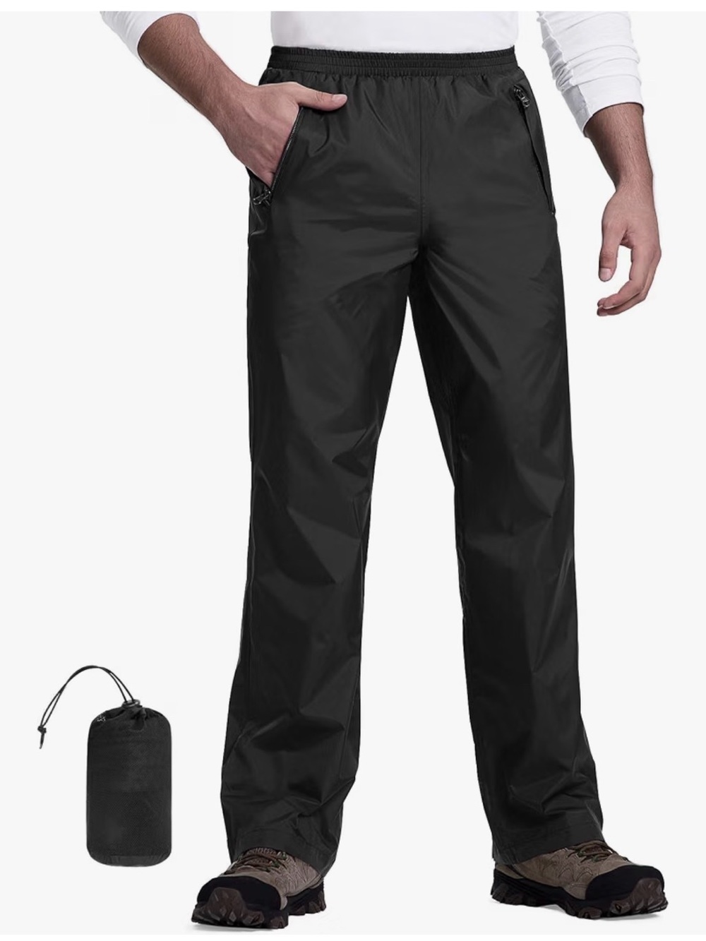 Men's Black Lightweight Rain Pants - Packable Outdoor Trousers Small